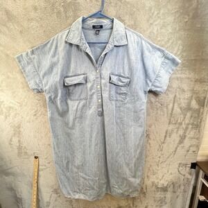 Chaps Denim Womens 2X Light Wash Cotton Short Sleeve Button Front Shirt Dress